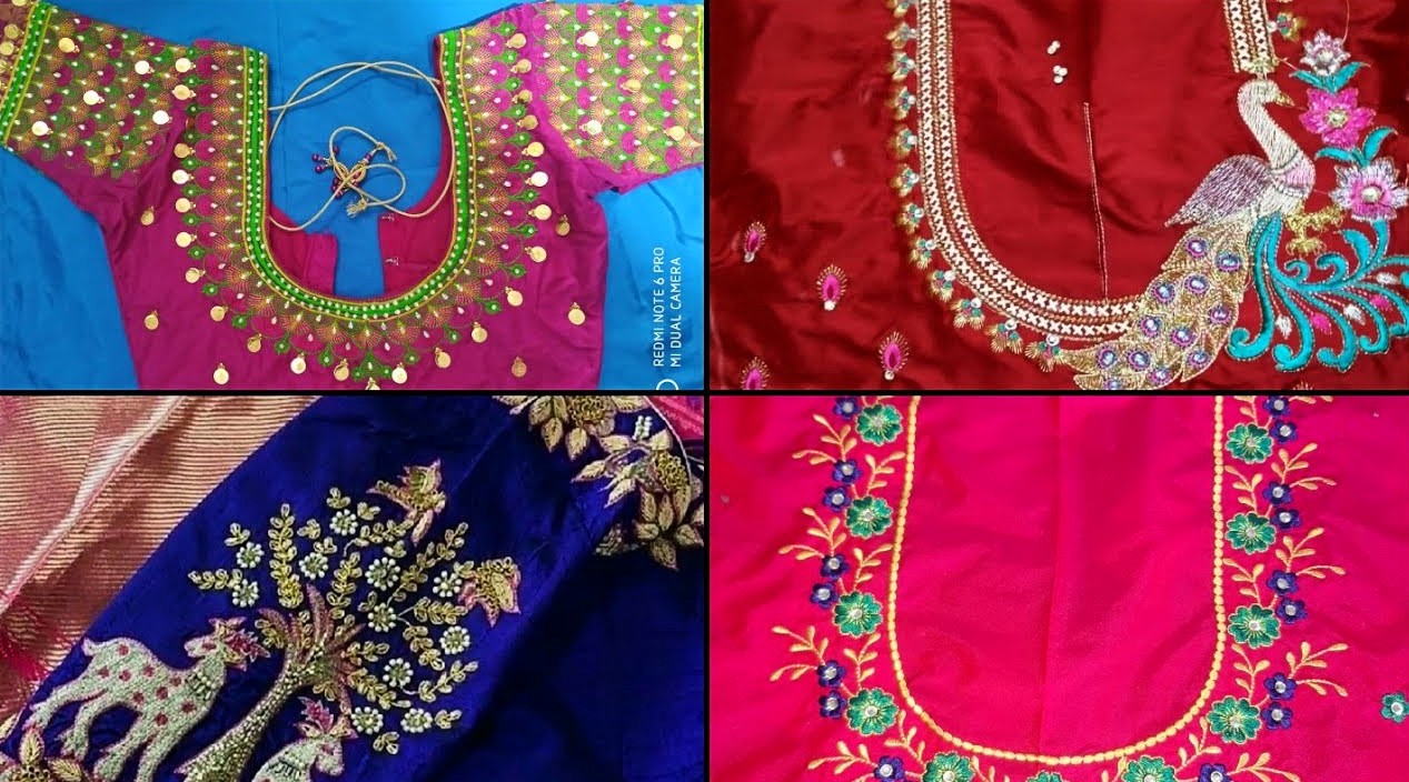 Latest Computer Work Blouse Designs Computer Embroidery Blouse Designs,Pearl Indian Simple Gold Necklace Designs