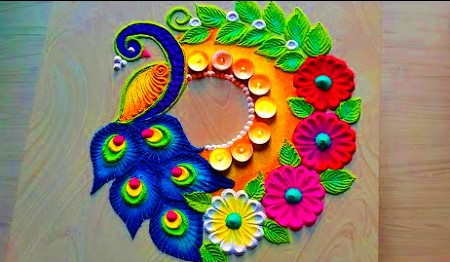 Peacock Rangoli Designs with  Colours rangoli designs for Diwali – Muggulu