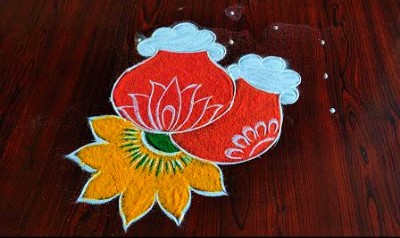 Easy and Simple Special 5 – 3 Pot Rangoli Design