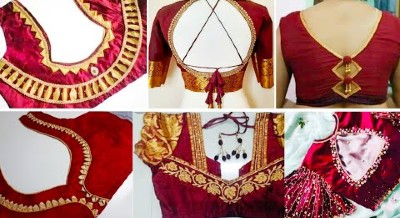 New Latest Maroon Colour Patch Work Blouse Designs