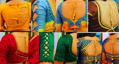 New Silk Saree Back Neck Blouse Designs