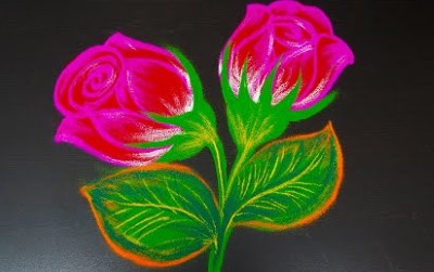 New Simple Rose Rangoli Design Without Dots