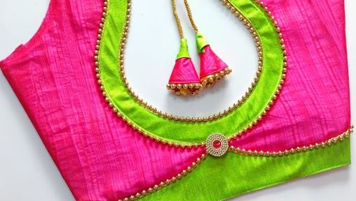 New Green and Pink Designer Bridal Blouse Cutting and Stitching