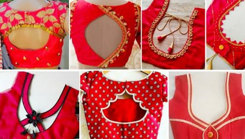 New Red Blouse Back Neck Designs For Fancy Sarees