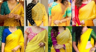 New Model Yellow Saree Blouse  Color Combination Ideas