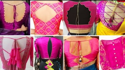 New Modern Pink Color Pattu Blouse Back Neck Designs