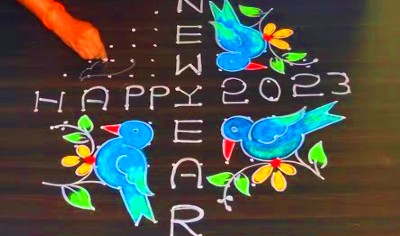 2023 New Year Parrot Rangoli Muggulu