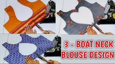 New 3 Boat Neck Blouse Cutting and Stitching