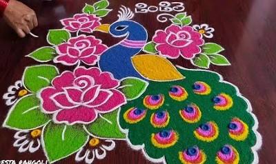 New Year Special  5 – 3 Dots Pecock Color Rangoli Mugglu