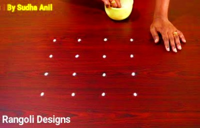 Very Easy Beautiful Traditional 4 – 4 Dots Kolam Rangoli Designs