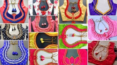 New Back Neck Blouse Designs / Patch Work Blouse Designs