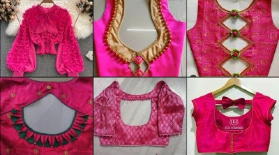 New Model Pink Color Back Neck Blouse Designs