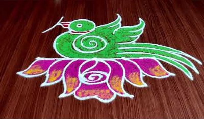 Ugadi Special Peacock Rose Rangoli Design