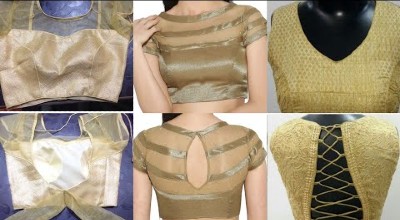 New Golden Colour Back Neck Blouse Patterns