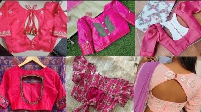 Beautiful Pink Color Back  Neck Blouse Designs