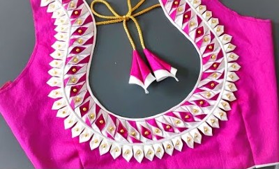 New Two Colour Combination Designer Blouse Cutting and Stitching