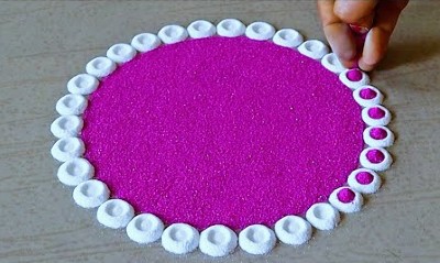 New Pink Color Rangoli Muggulu