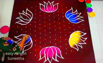 New Simple LOtus Kolam Rangoli Designs